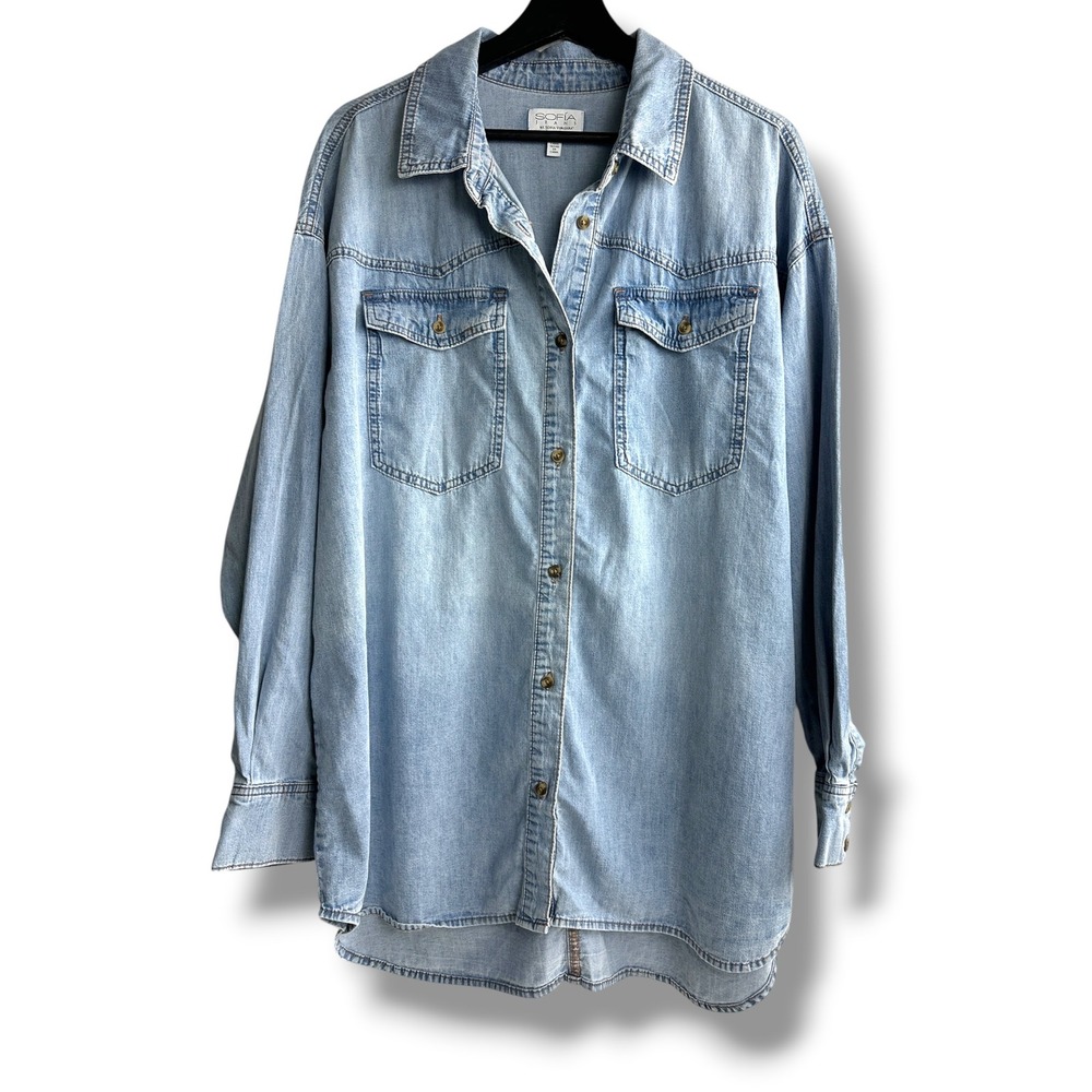 Sofia Jeans Denim Shirt Women XL Light Wash Oversized Button Up DSVW1256-HAZ